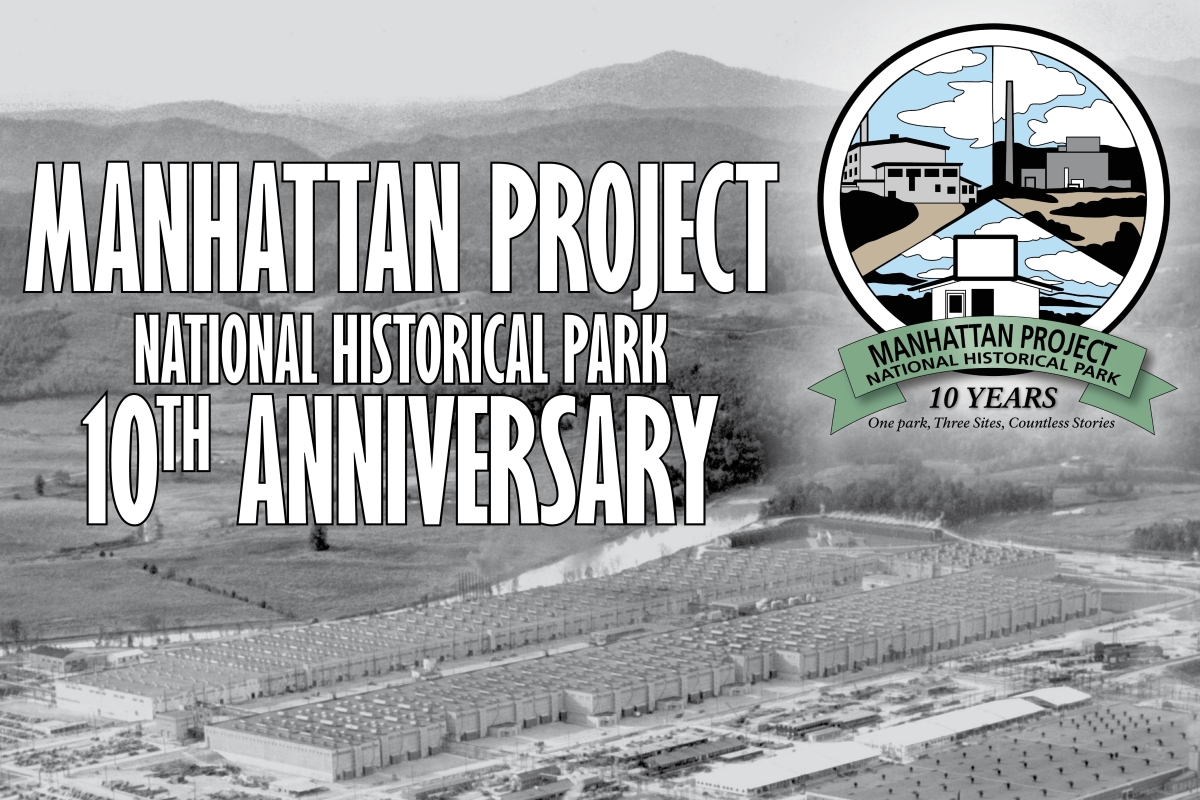 A flyer with logo and text over an aerial image of a uranium enrichment plant.