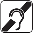 A black illustration on a white background of an ear.