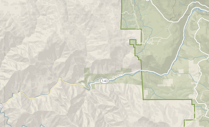 screenshot of a portion of Park Tiles map in its previous state that shows how two data sources can classify the same road differently, leading to inconsistent road symbolization