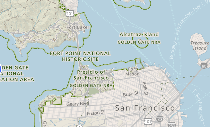 screenshot of a portion of Park Tiles map in its revised state, showing a dense network of thoroughfares in an urban area