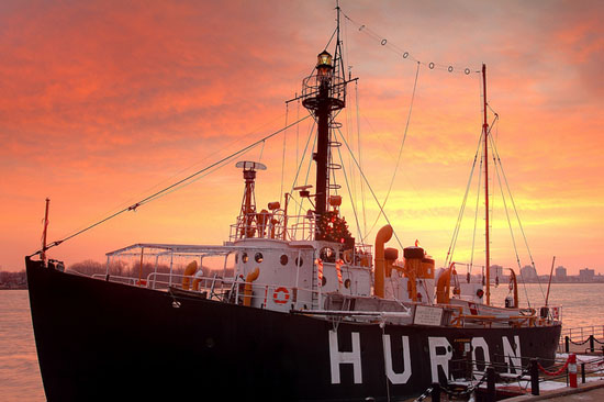The lightship Huron at sunset