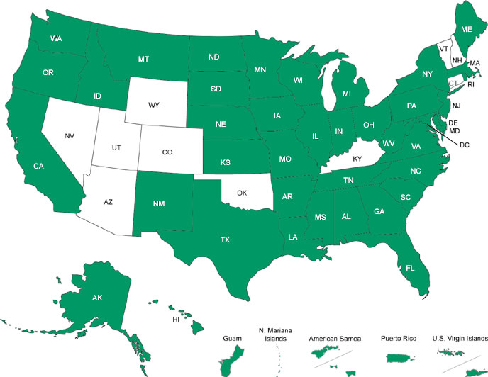 U.S. & territories map. States with maritime-related national parks are highlighted.