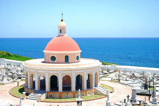 Graves and view of the water at the Old San Juan Historic District, Puerto Rico