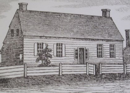 A sketch of the one and a half story tavern where Van Buren was born
