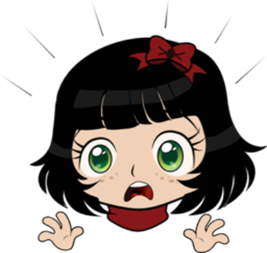 Cartoon drawing of a little girl with a red bow looking surprised.