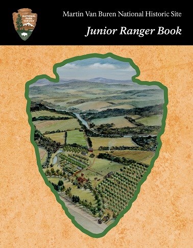 Cover of the Junior Ranger book depicting an arrowhead with image of a farm