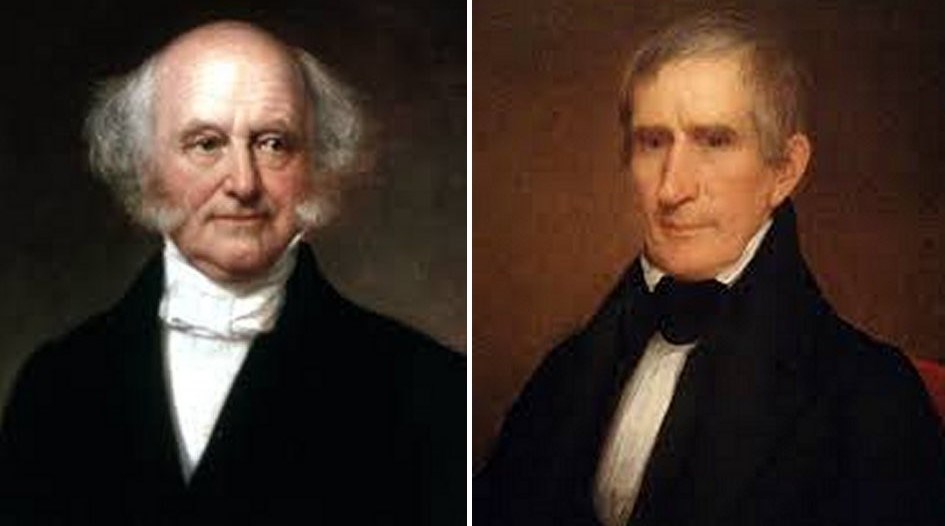 Portrait of Martin Van Buren on the left and portrait of William Henry Harrison on the right
