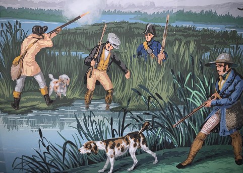 Zuber 'Hunting Scene' historic wallpaper found in Van Buren's dining room at Lindenwald.