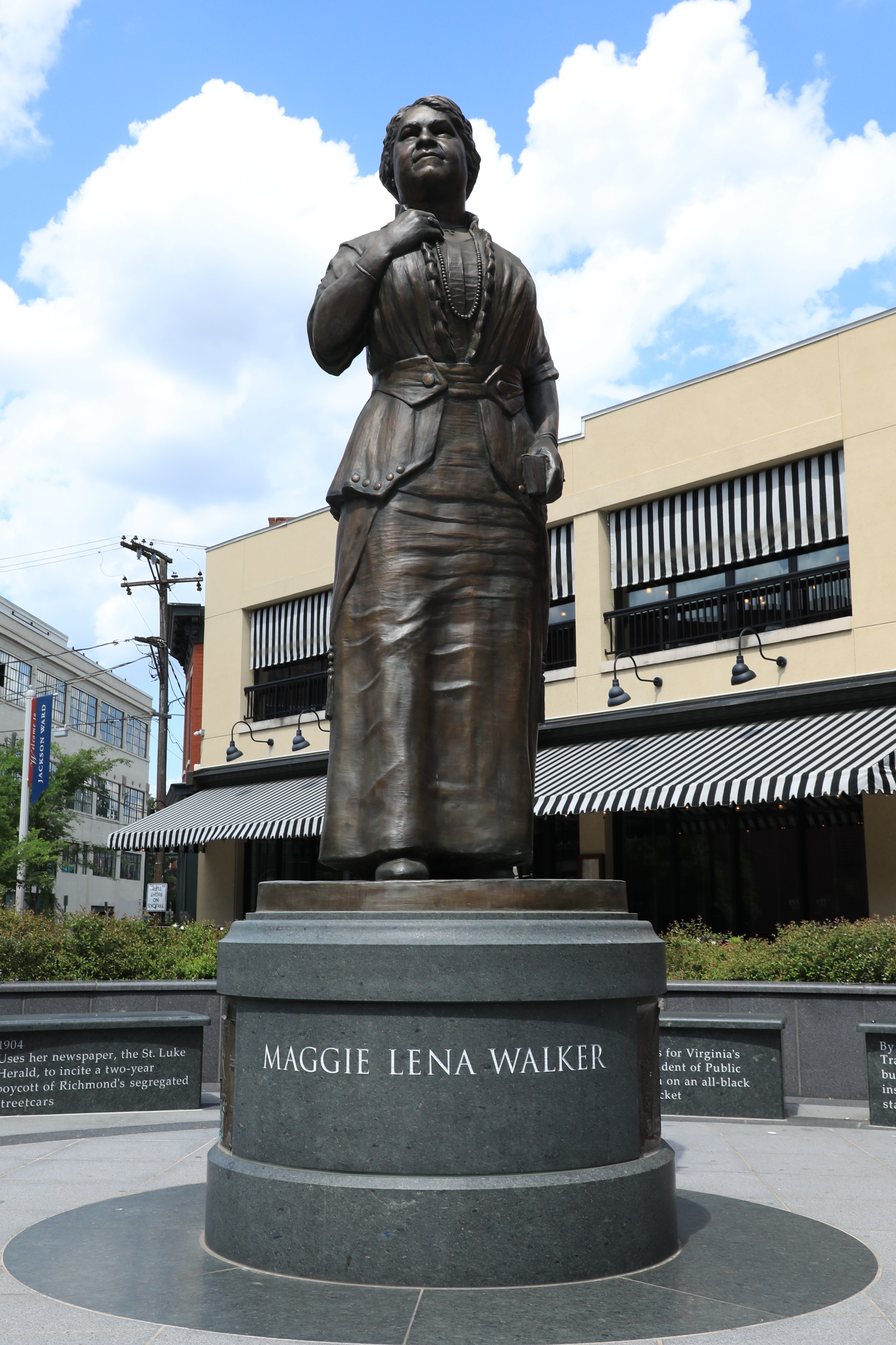 Maggie Walker's Statue Bronze statue of Maggie L. Walker in the Maggie L. Walker Memorial Plaza, Richmond, Virginia