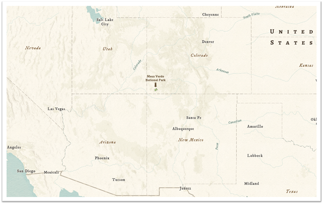 Map of Mesa Verde National Park in near Four Corners