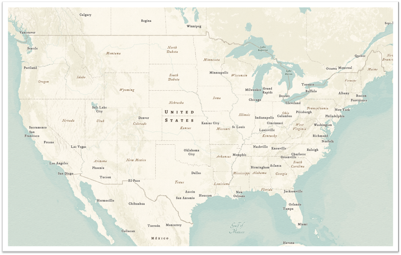 Modern antique style map of the United States