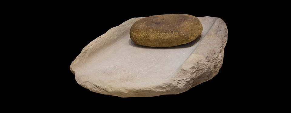 Mano and Metate Deep cut, grinding stone and mano
