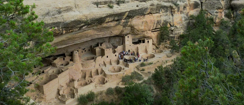 Cliff Palace From Overlook Ancient stone-masonry village in an alcove