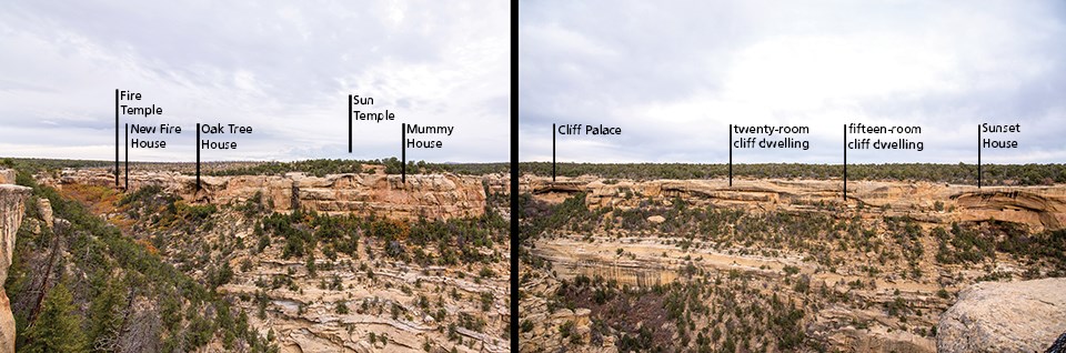 View of canyons with nine cliff dwellings identified.