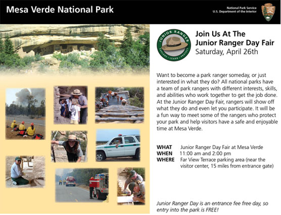 Junior Ranger Day Flyer with images of park rangers.