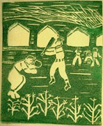 Woodblock print created by a Hunt art student of Fumi Haraguchi Kato, 1943.