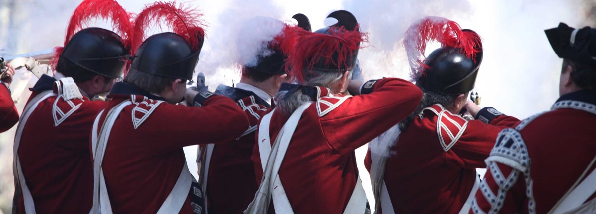 British reenactors fire their muskets British reenactors fire their muskets