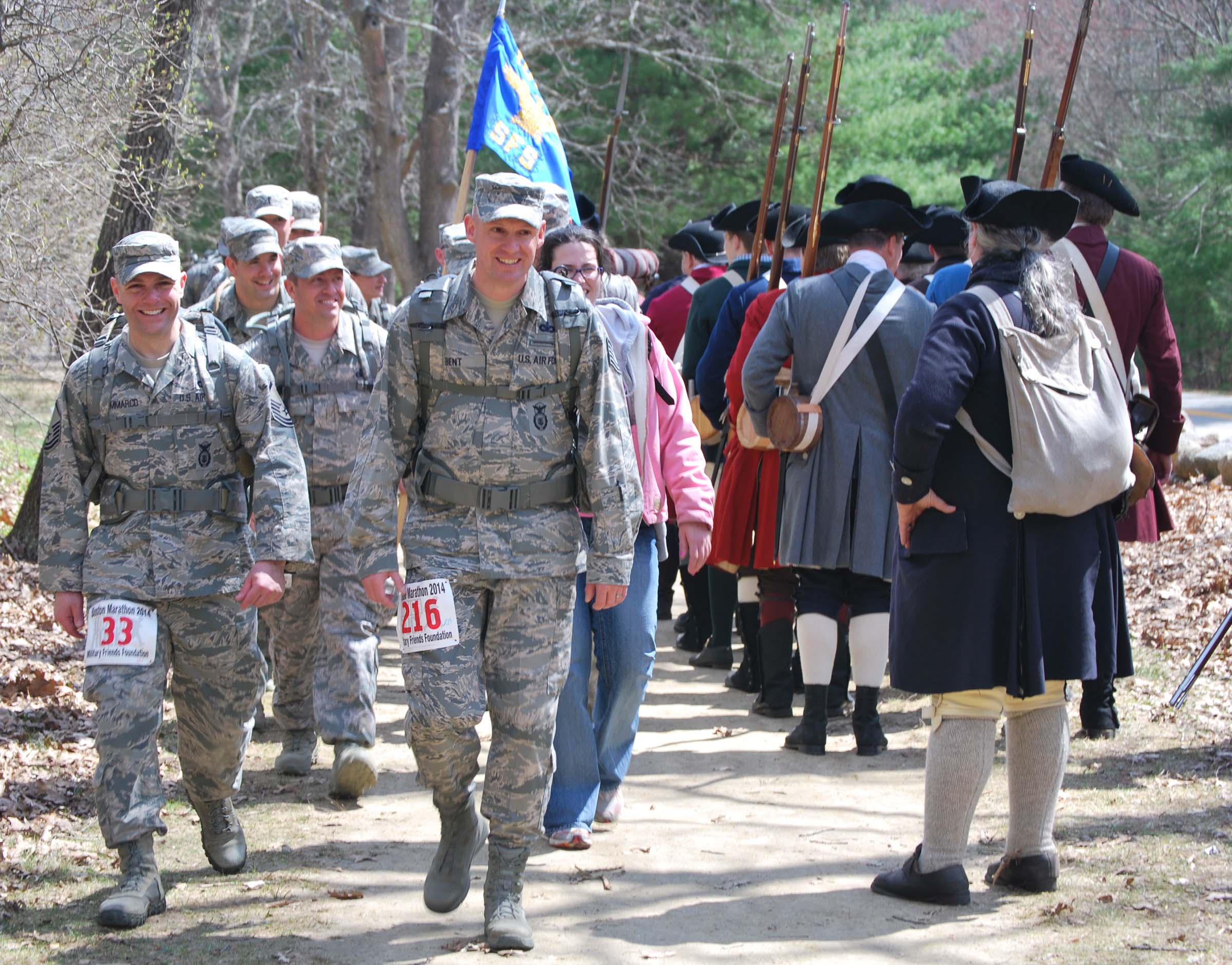 Tough Ruck.  National Guard soldiers walk the Battle Road Trail.