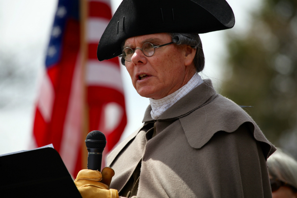 Speaking of sacrifice, volunteer Ed Hurley, dressed in 18th century clothes speaks of the sacrifice of veterans.