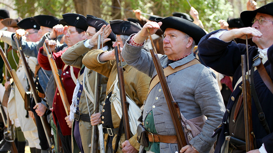 Minuteman Muster Colonial soldiers prepare for inspection