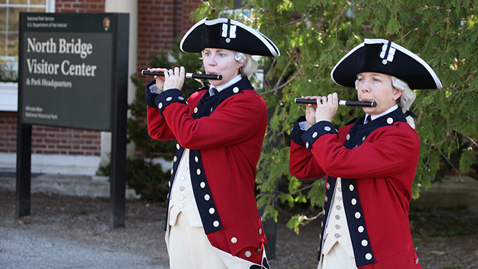 Musicians of the Old Guard perform outside North Bridge Visitor Center.