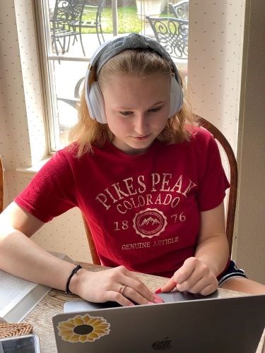 Teenage girl using her computer to do research