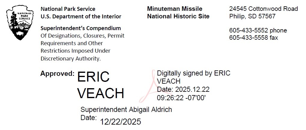 Header page of Superintendent's Compendium with Superintendent Eric Veach's digital signature. Approval date 12-22-2025