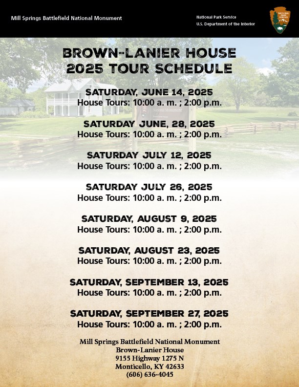 A poster with dates for house tours of the Brown-Lanier House