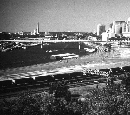 A view of downtown Saint Paul and the river running through the city.