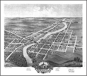A panoramic map drawing of the City of Anoka.
