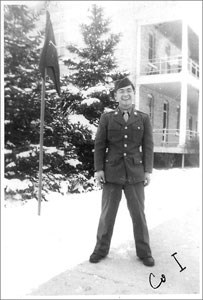 Standing in front of the Language School near Fort Snelling.