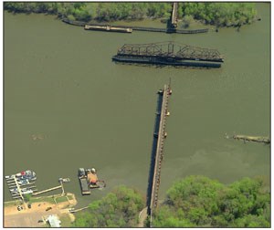 Overhead view of the Inver Grove Heights Swing Bridge.