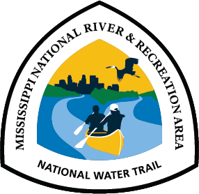 Logo of the National Water Trail with a canoe, heron, and skyline.