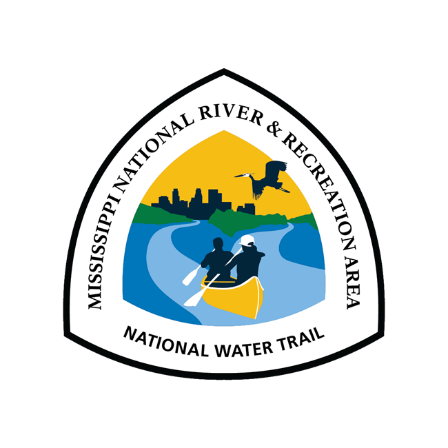 Triangular logo of the national water trail with a canoe and skyline
