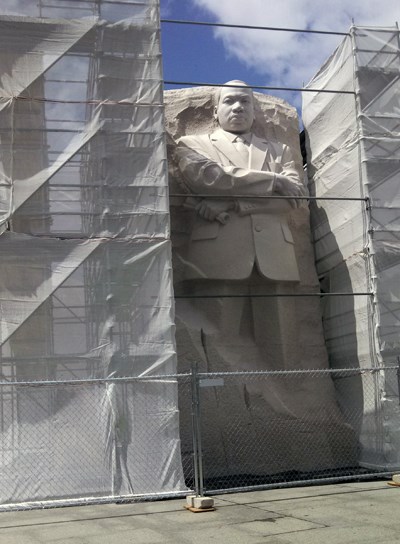 Scaffolding next to the sculpture of Martin Luther King, Jr.