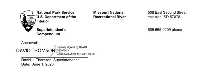 MNRR Superintendent Compendium signed on June 1, 2026, by MNRR Superintendent David Thomson
