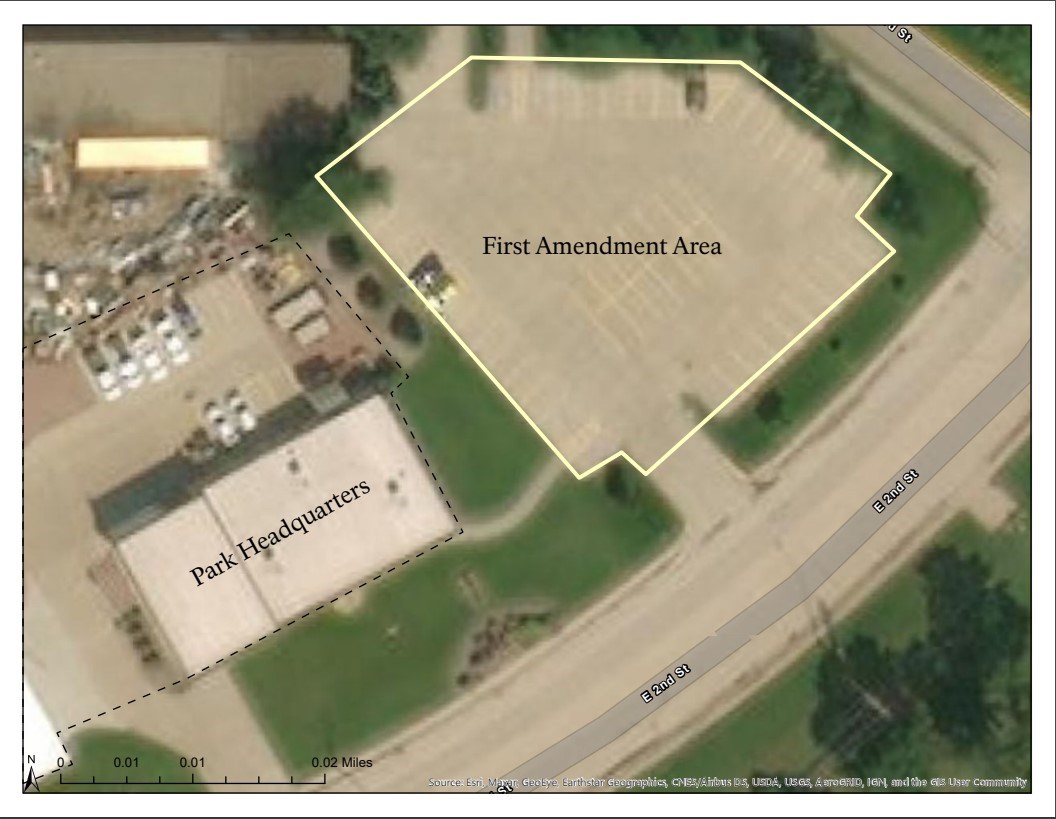 Map of First Amendment area beside the MNRR park headquarters