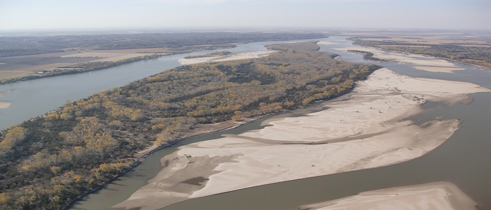 Aerial view of Goat Island.