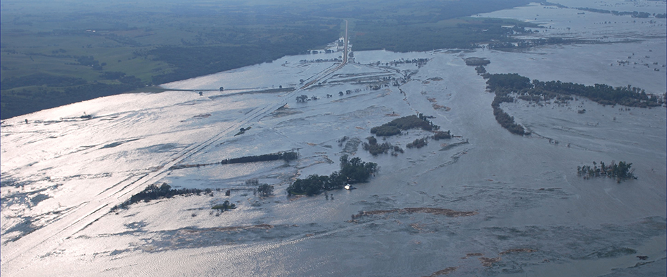 View of a flooded Nebraska Highway 12 looking East during the 2011 Flood.