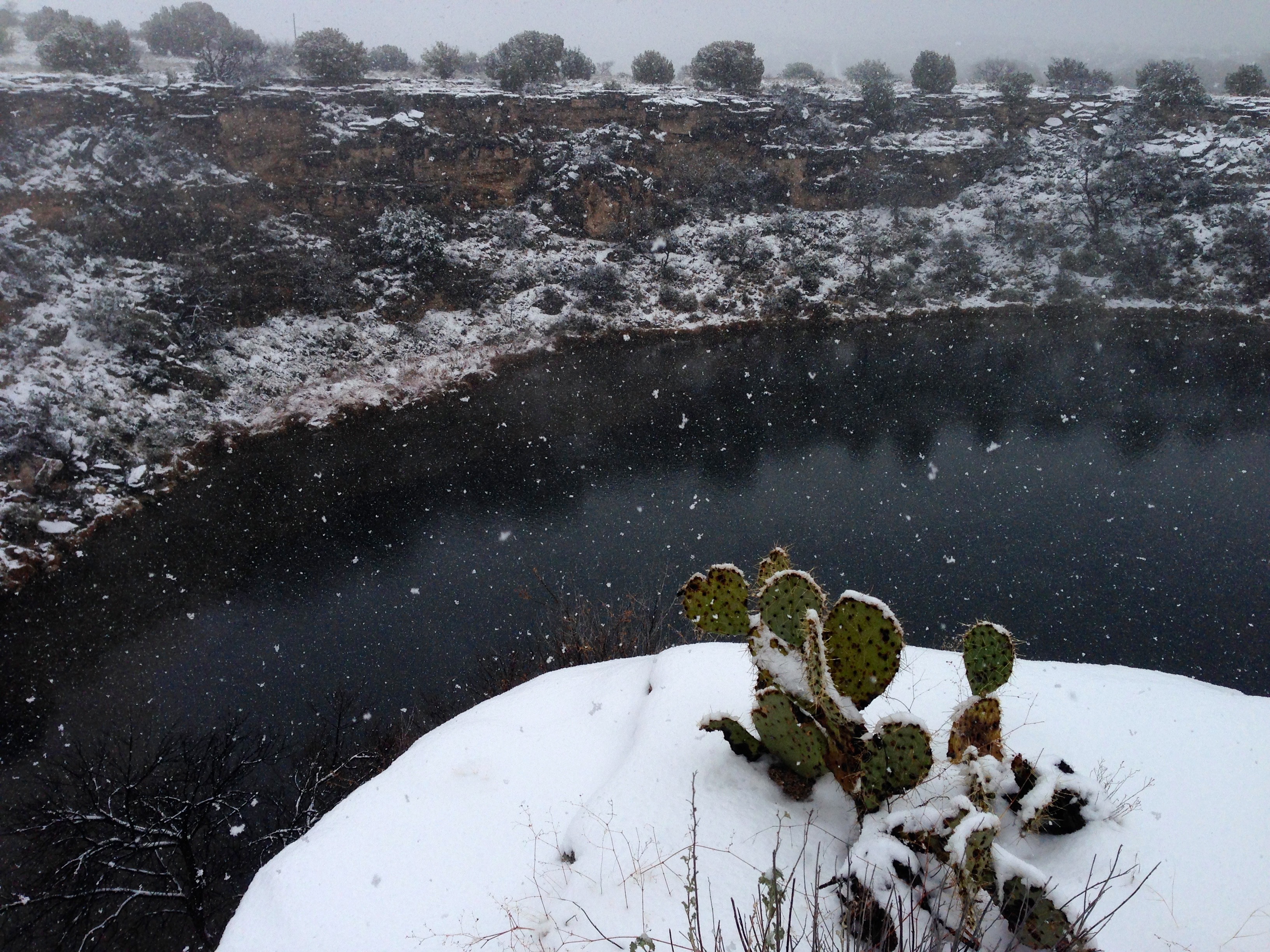 Montezuma Well covered in snow