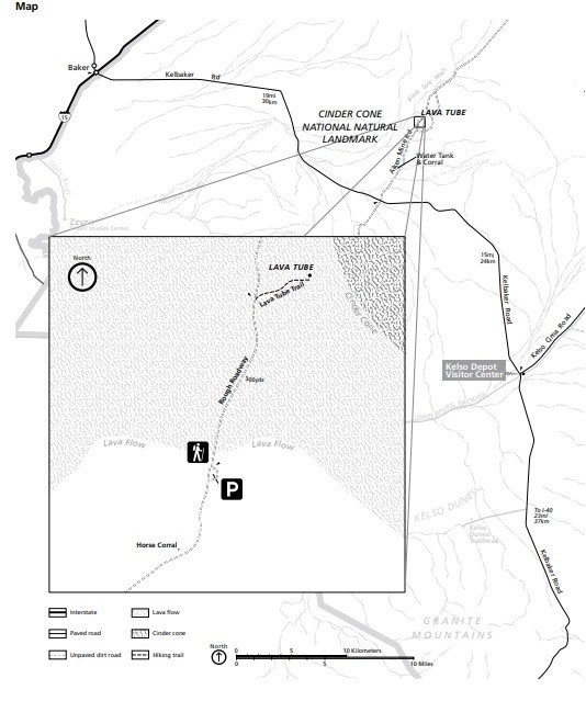 Black and white map showing the lava tube trail.