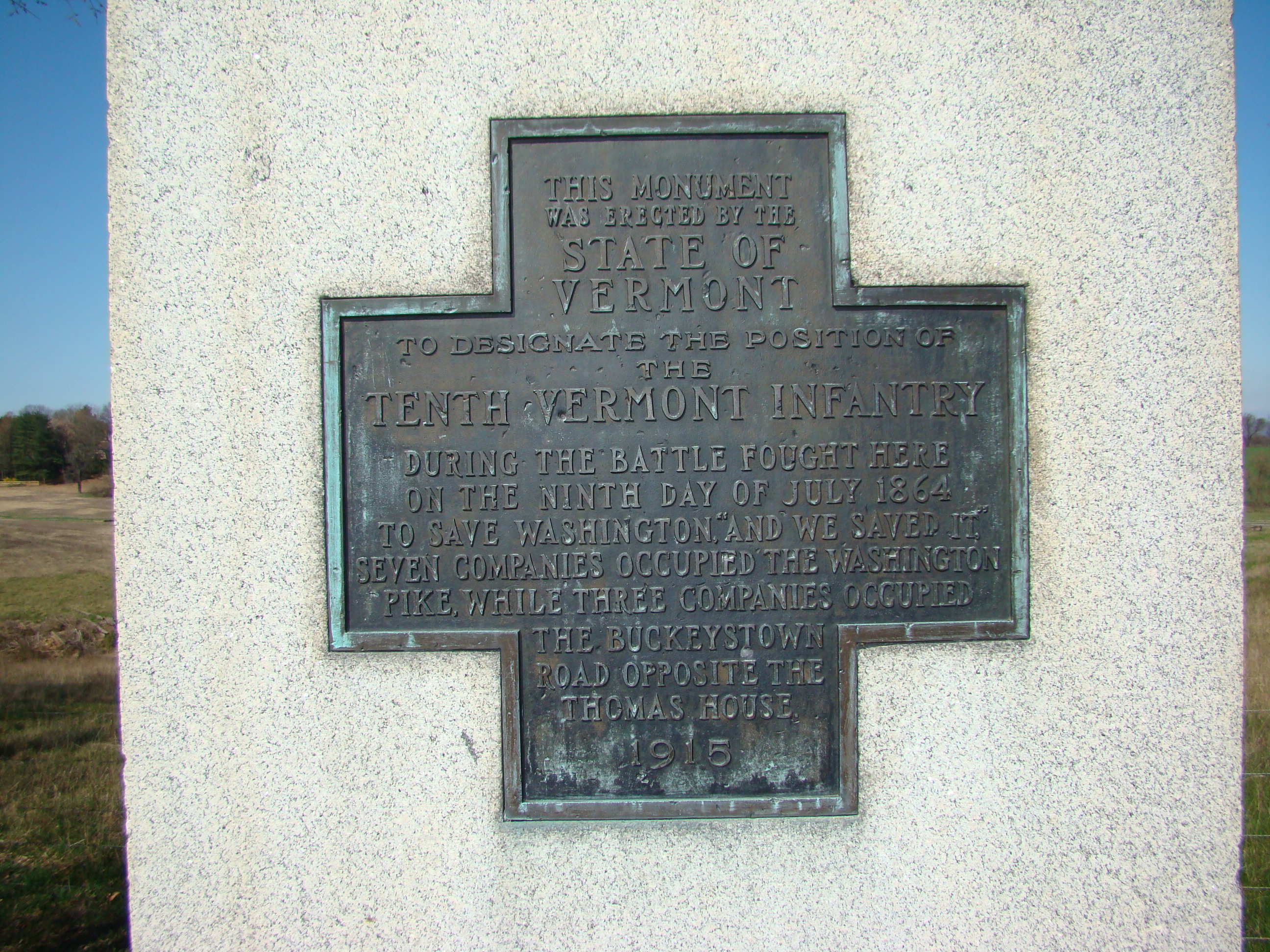 Inscription on the 10th Vermont Infantry Regiment Memorial