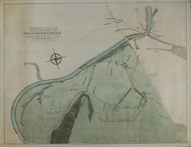 A water color drawing showing a proposed Monocacy National Battlefield.