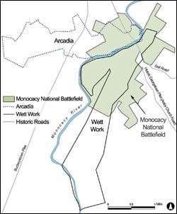 Map showing boundaries of Arcadia and Wett Work.