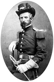 Middle-aged man in Union Army uniform holding a sword.
