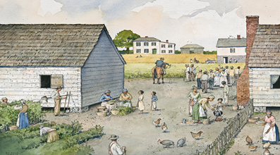 Enslaved-Village-at-L-Hermitage Depiction of enslaved village at L' Hermitage circa 1800