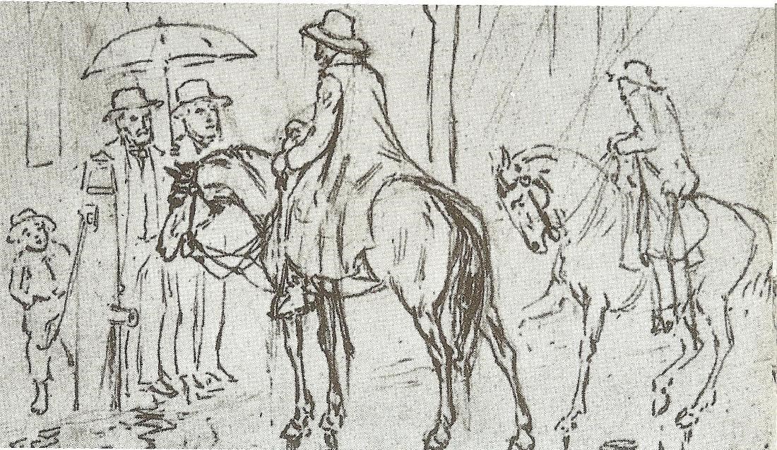 Sketch of Jubal Early ransoming Frederick, MD by Charles W. Reed