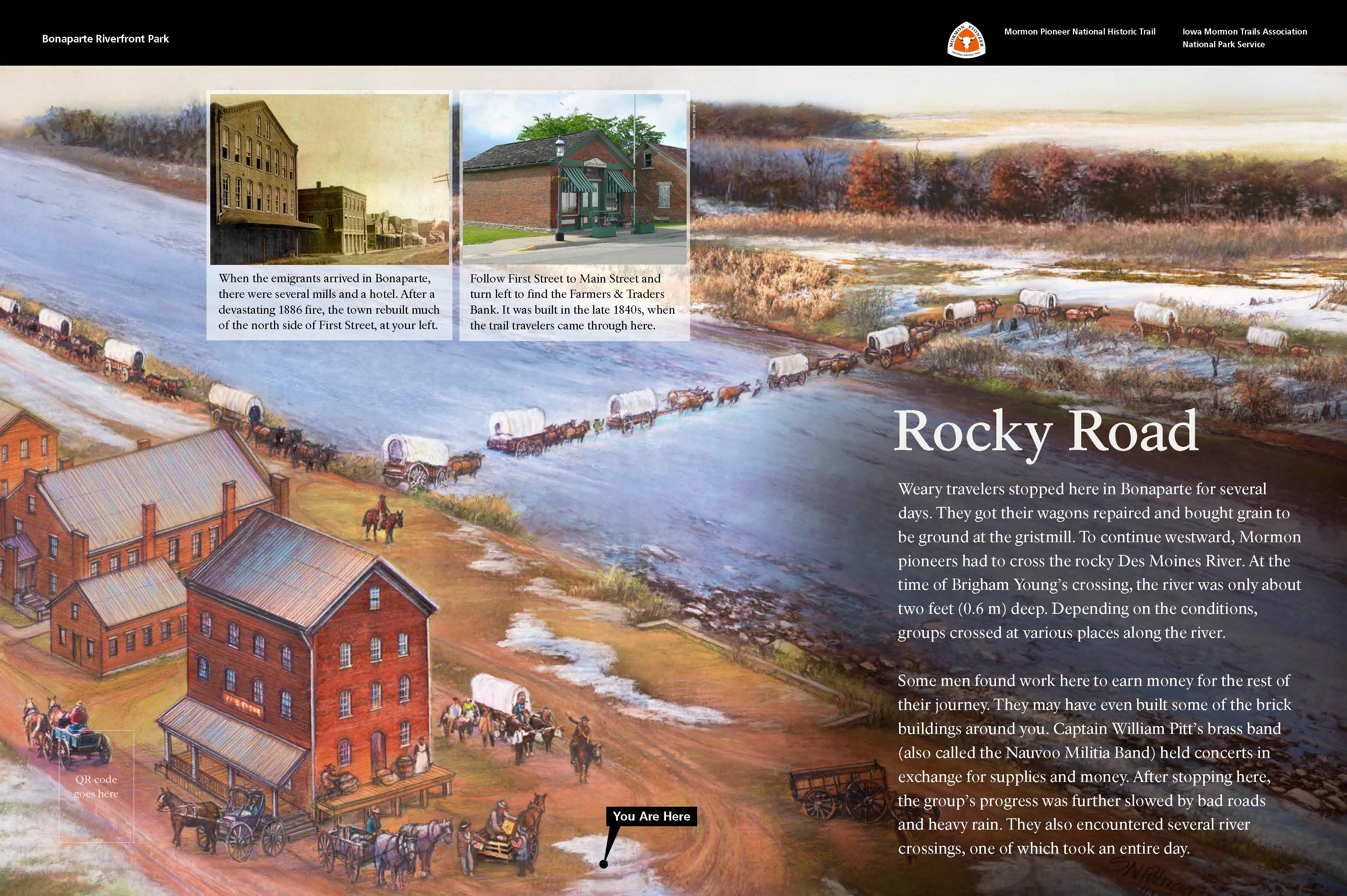 Wayside interpretive exhibit, full audio description is available.