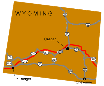 A map of Wyoming with major highways.