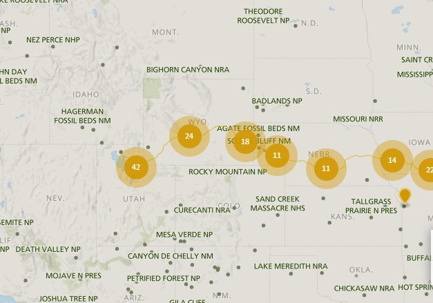 A map depicting a trail from Illinois to Salt Lake City.